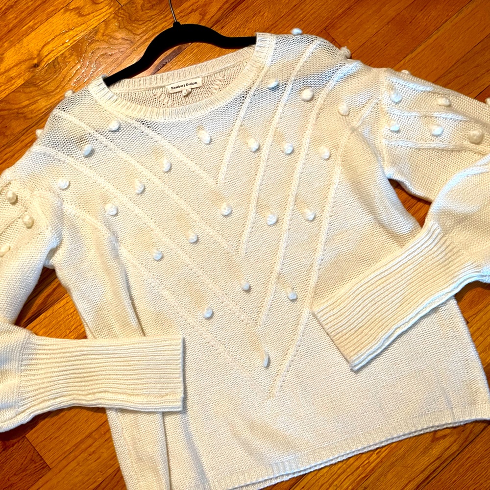 Cream Pom Pom Balloon Sleeve Sweater